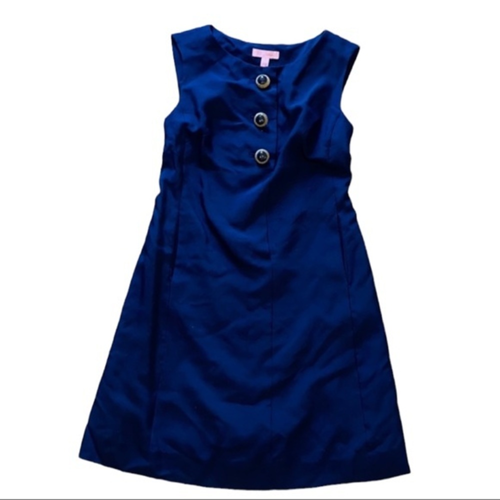 Lilly Pulitzer Size 0 Navy Blue Sleeveless Mod Style Shift Dress w/ Gold